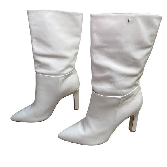 Larroude Cindy Heeled Pointed Toe Boot In Ivory Leather Size 10 - Picture 1 of 11